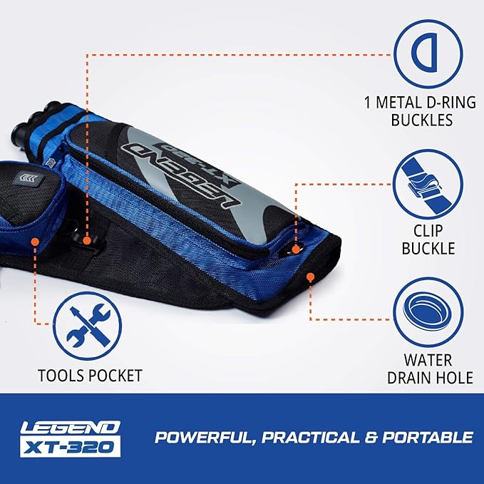 LEGEND XT320 Archery Quivers - Nylon Hip Quivers with 3 Arrow Tube Cases for Target Shooting - Adjustable Waist Belt, T-Slot, Storage Compartments for Accessories, Gear, Tools, Release Tab, Score Card