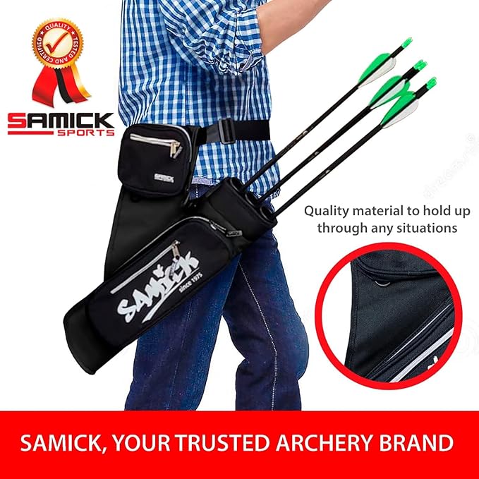 Archery Arrow Quiver - Adjustable Waist Hanged Quiver with 3 Removable Tubes & Pockets for Archery Arrows Case & Equipment - Ideal for Hunting & Target Practice - Right Handed Only