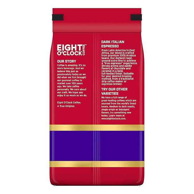 Eight O'Clock Coffee Dark Italian Espresso Ground Coffee, Dark Roast, 21 Ounce (Pack of 1) - Bold & Chocolaty