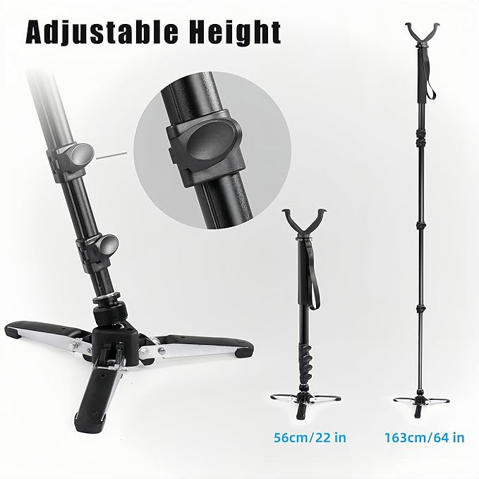 Shooting Stick with V Yoke, 22-62 inches Adjustable Aluminum Shooting Monopod for Hunting Rifles