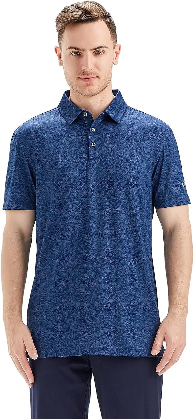 Men's Golf Polo Shirts Short Sleeve Striped Performance Moisture Wicking Dry Fit Golf Shirts for Men