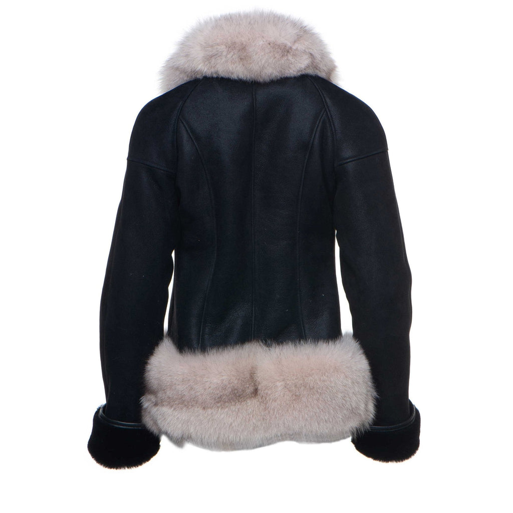 Cecily’s Black Shearling Sheepskin Jacket with Fox Fur Trim