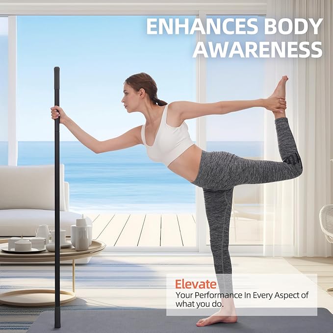 Yoga Stick 5 ft Sturdy Steel, Adjustable Stretching Stick for Mobility, Flexibility and Balance, Versatile Exercise Stick with 4 Steel Rods & Foam Handles for Fitness, Rehabilitation, and Posture