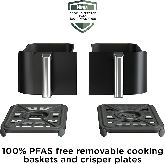 Ninja | Air Fryer | Finish Cooking Multiple Foods at the Same Time | 6-in-1 (Air Fry, Broil, Roast, Keep Warm, Dehydrate, Bake) | Fit up to 8lb Chicken Wings in the two 5 QT Baskets | DZ302