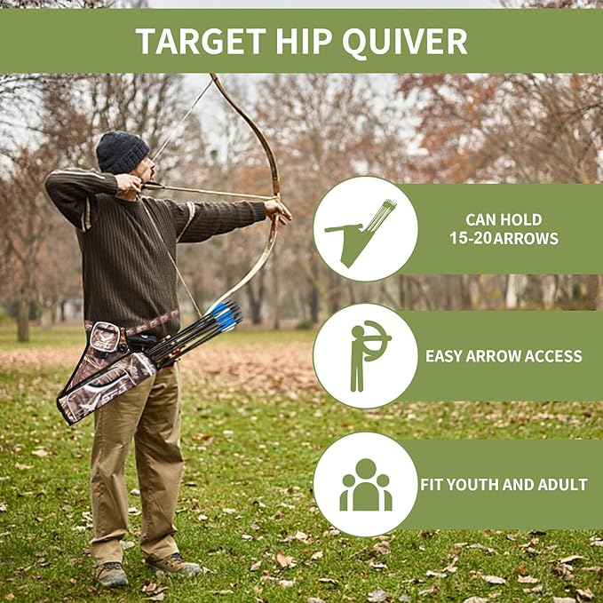 SPG Arrow Quiver Archery Hip Quiver, Durable Adjustable Waist Belt Three Arrows Tube for Arrow Storage Compound Bow Recurve Bow Accessories