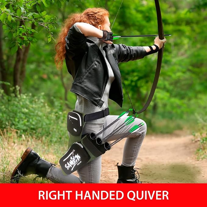 Archery Arrow Quiver - Adjustable Waist Hanged Quiver with 3 Removable Tubes & Pockets for Archery Arrows Case & Equipment - Ideal for Hunting & Target Practice - Right Handed Only