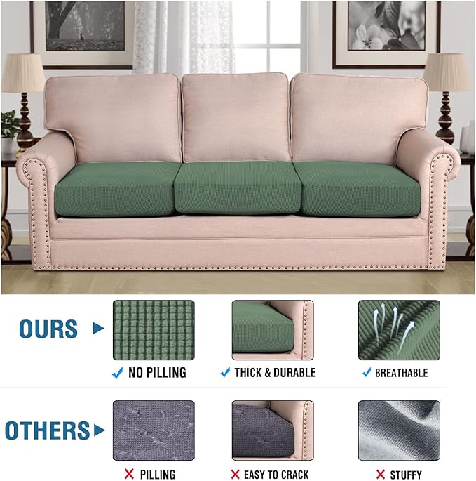 H.VERSAILTEX Super Stretch Individual Seat Sofa Covers Couch Cushion Covers Slipcover Sets Thick Jacquard Textured Twill Fabric (3 Piece, Loden Frost)