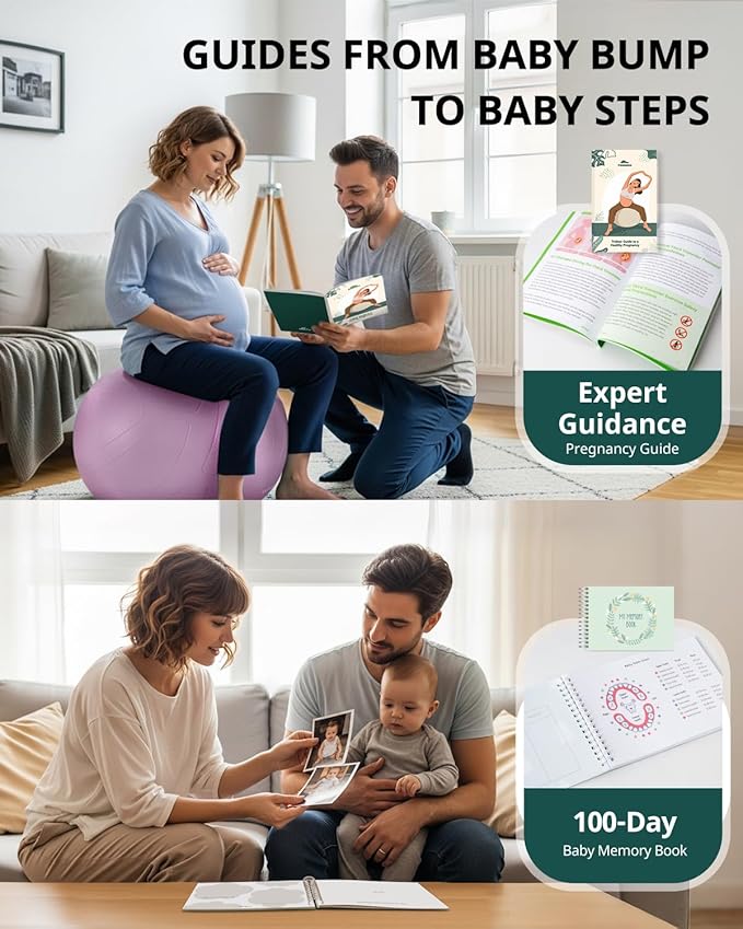 Trideer Pregnancy Birthing Ball - 1.7mm Extra Thick Yoga Ball for Maternity, Labor, Exercise, Physio, Recovery - Guide & Baby Memory Book Included - 440LB Anti-Burst & Non-Slip Stability
