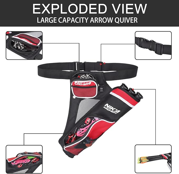 Archery Arrow Quiver Holder, 3-Tubes Hip Quiver Arrow Bag with Adjustable Belt for Youth & Adults Arrows Hunting Target Practicing