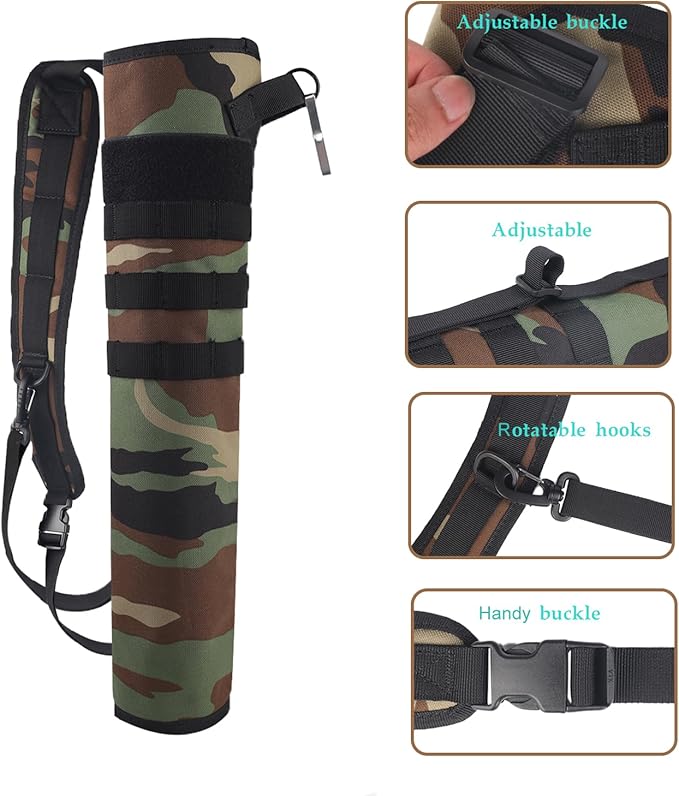 KRATARC Archery Lightweight Back Arrow Quiver Dual Use Foldable Compact Hip Arrows Bag with Molle System Hanged for Target Shooting