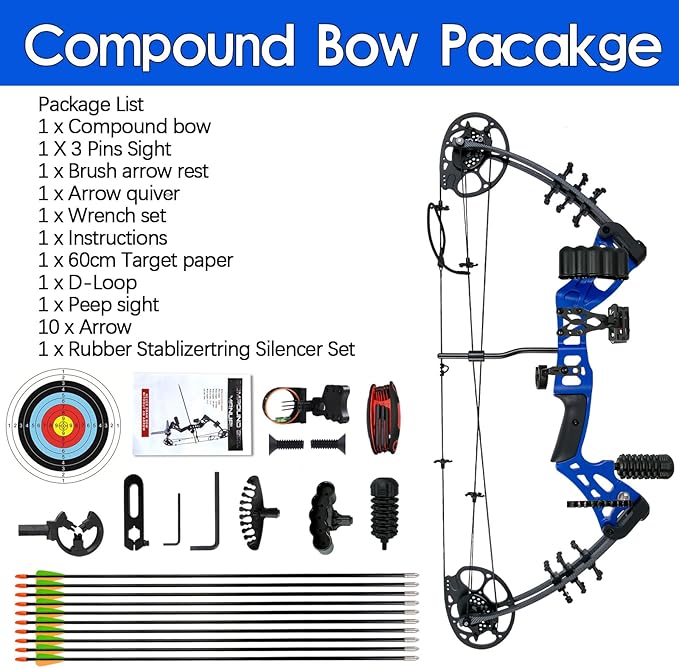 Youth Compound Bow Set 15-45 Lbs for Teens and Beginner, Package with Archery Hunting Equipment, Max Speed 260fps, Adjustable, Right Hand