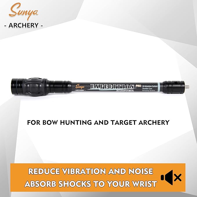 SUNYA Archery Bow Stabilizer for Compound Bow, Carbon Fiber Body Flexible Core, Damping System and Weights Kit, 8",10",12" 15" in Expedition Series