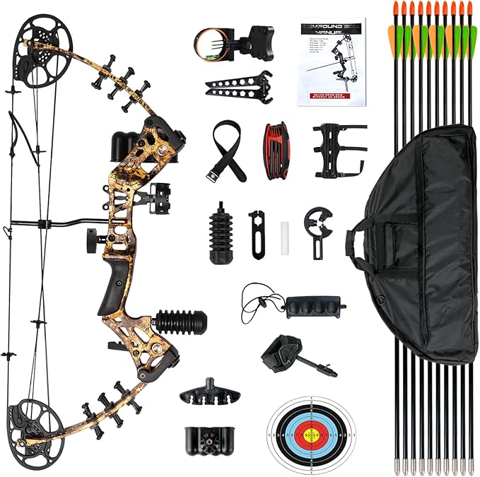 Youth Compound Bow Set 15-45 Lbs for Teens and Beginner, Package with Archery Hunting Equipment, Max Speed 260fps, Adjustable, Right Hand