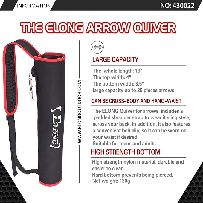 Elong Adjustable Archery Back Arrow Quiver Holder - Upgraded Quiver Arrows for Compound Recurve Bow and Hunting Target Practicing Youth and Adults