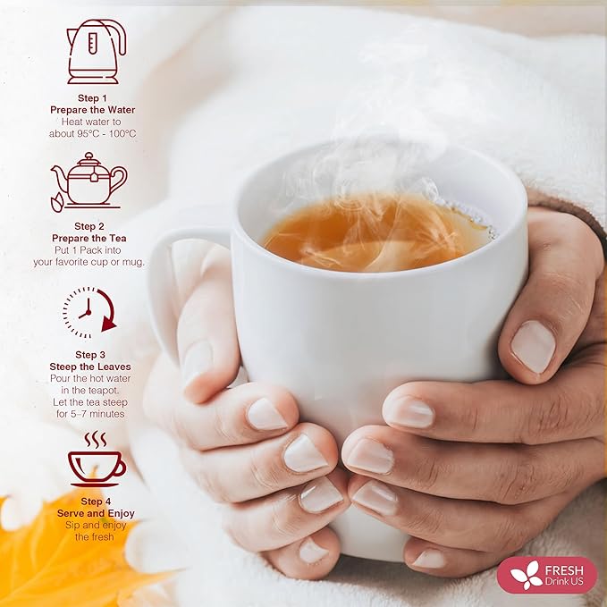 FreshDrinkUS, Premium Collagen Herbal Tea – 30 Tea Bags | Cinnamon Stick, Hibiscus, Dandelion Root, Moringa Leaves, Rose Hip, Ginger, Fennel Seed, Boswellia | Caffeine-Free, Natural Flavorful Blend