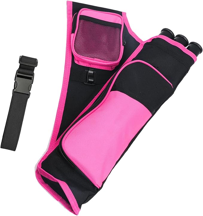 3-Tubes Hip Quiver Waist Hanged Archery Arrow Carry Bag with Pockets Adjustable Belt for Hunting, Target Practice, and Outdoor Shooting, Fits Both Youth and Adults