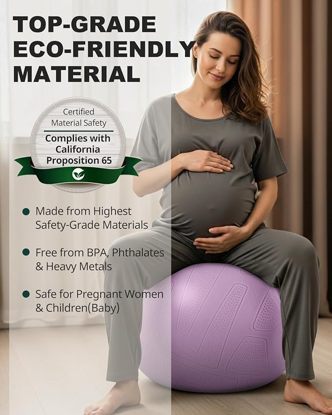 Trideer Pregnancy Birthing Ball - 1.7mm Extra Thick Yoga Ball for Maternity, Labor, Exercise, Physio, Recovery - Guide & Baby Memory Book Included - 440LB Anti-Burst & Non-Slip Stability