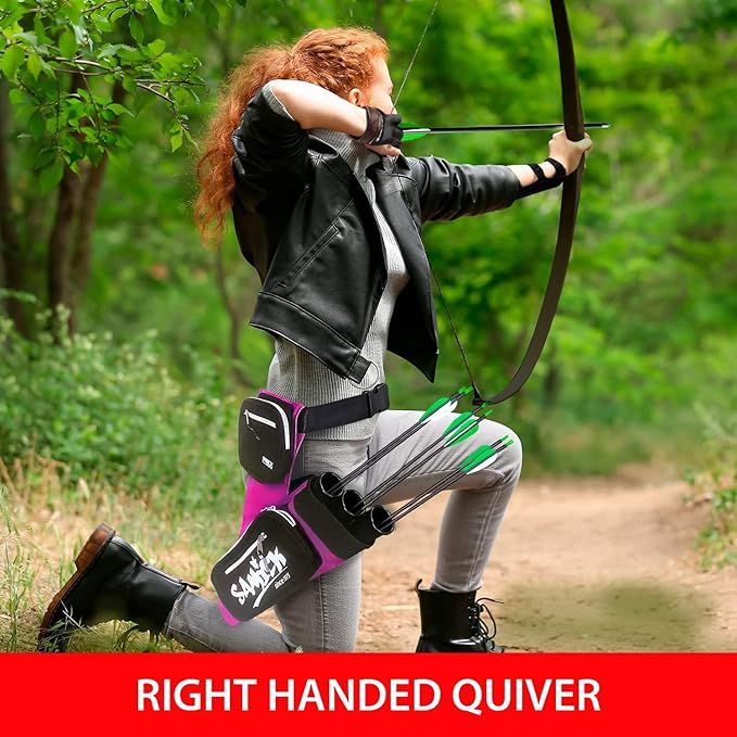 Archery Arrow Quiver - Adjustable Waist Hanged Quiver with 3 Removable Tubes & Pockets for Archery Arrows Case & Equipment - Ideal for Hunting & Target Practice - Right Handed Only