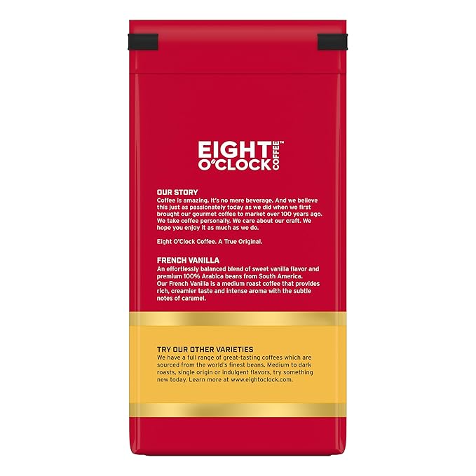 Eight O'Clock Coffee French Vanilla Ground Coffee, Medium Roast, 11 Ounce (Pack of 6) - Smooth & Aromatic