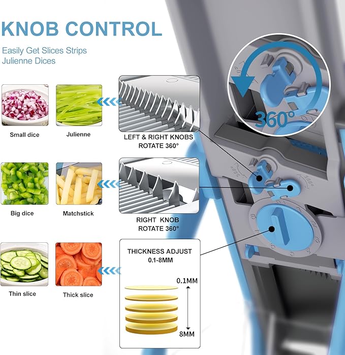 Mandoline Slicer & Spiralizer slicer for kitchen, French Fry Cutter, vegetable slicer, Potatoes chopping with Thickness Adjuster, Veggie Dicer,Zucchini,Faster Kitchen Slicer for Meal Prep
