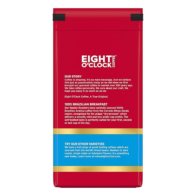 Eight O'Clock Coffee 100% Brazilian Breakfast Ground Coffee, Medium Roast, 11 Ounce (Pack of 1)