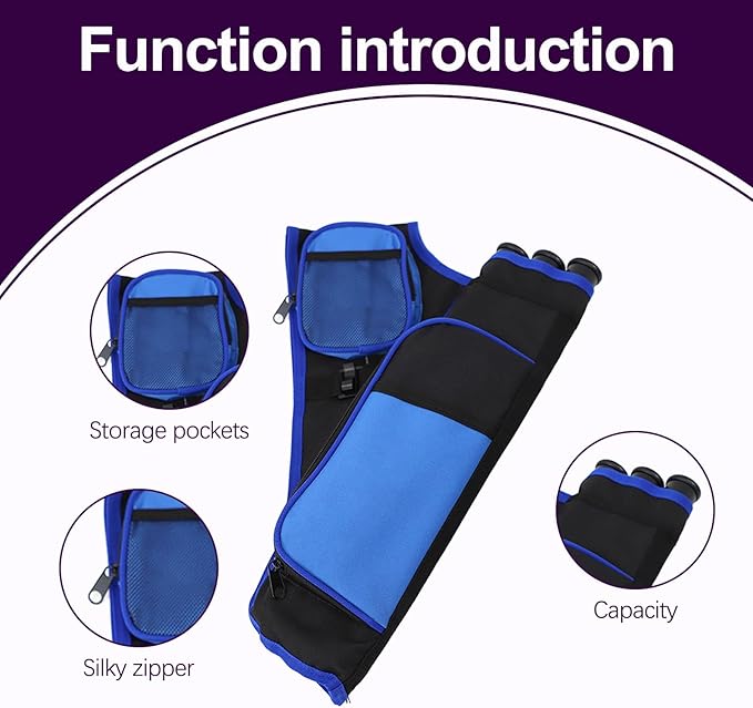 3-Tubes Hip Quiver Waist Hanged Archery Arrow Carry Bag with Pockets Adjustable Belt for Hunting, Target Practice, and Outdoor Shooting, Fits Both Youth and Adults