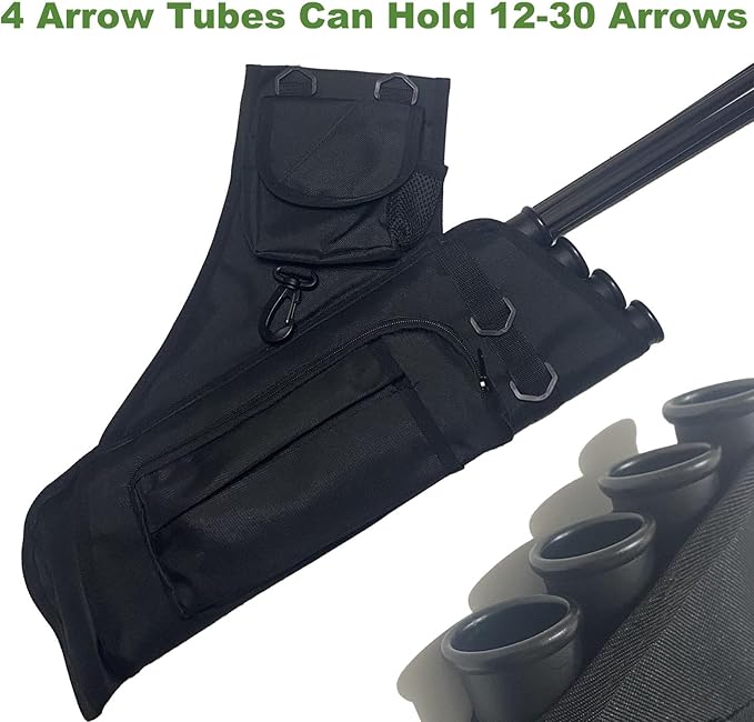 Archery Hip Quiver for Arrows with 4 Arrow Tubes Arrow Holder, Pockets for Accessories and Waist Belt