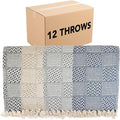 Arkwright Common Ground Bulk Blankets - Pack of 12 - Reversible 100% Cotton All Season Lightweight Couch Bed Throws for Wedding Guests, Travel, and Outdoor Events, 50 x 70 in, Block
