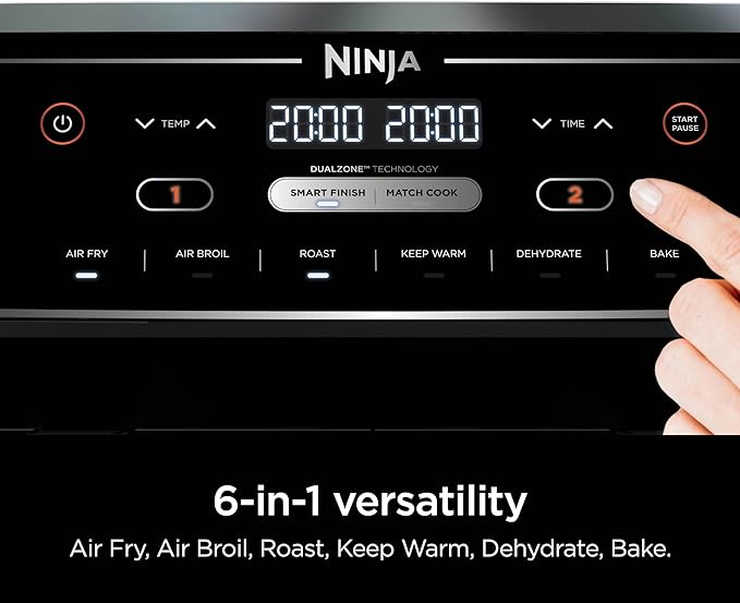 Ninja | Air Fryer | Finish Cooking Multiple Foods at the Same Time | 6-in-1 (Air Fry, Broil, Roast, Keep Warm, Dehydrate, Bake) | Fit up to 8lb Chicken Wings in the two 5 QT Baskets | DZ302