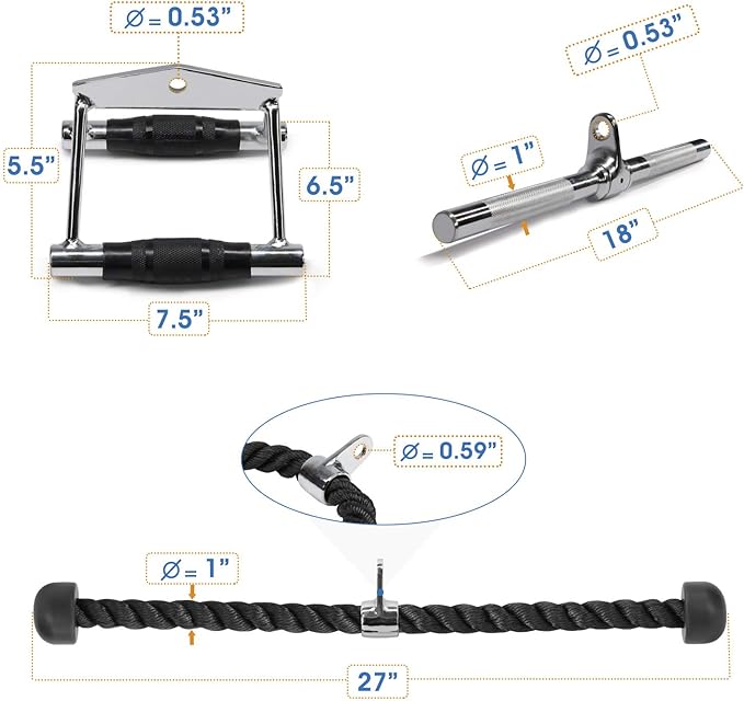 Yes4All Tricep Press Down Cable Machine Attachment Set, LAT Pulldown Attachment, Cable Machine Accessories for Home Gym