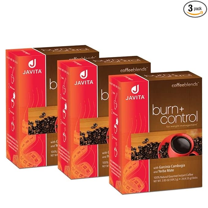 Javita Burn + Control Instant Coffee - Weight Management Herbs, Garcinia Cambogia & Yerba Mate, Slimming Blend with Help of Exercise, Keto Coffee, Dieters Drink, 3 Boxes of 24 (4.55g) Sticks