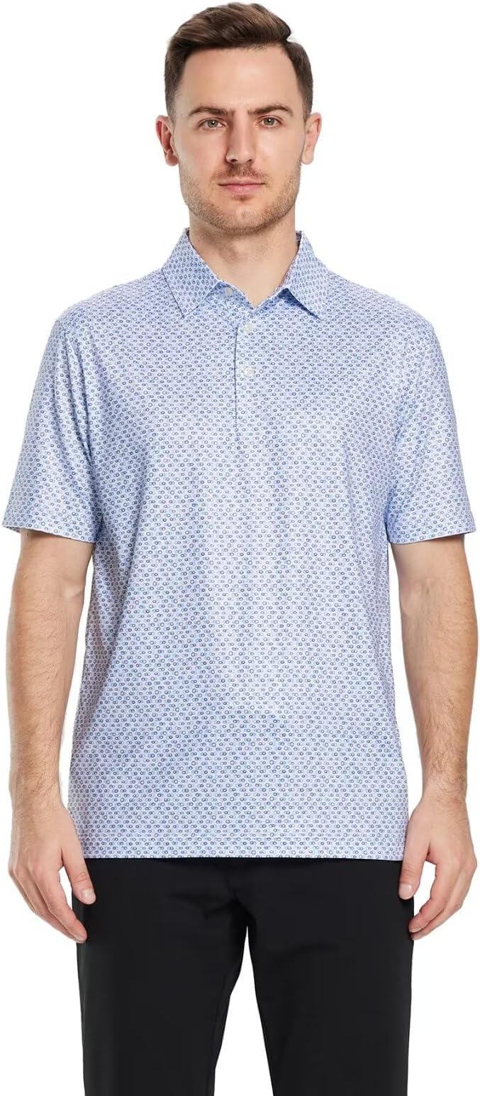 Men's Golf Polo Shirts Short Sleeve Striped Performance Moisture Wicking Dry Fit Golf Shirts for Men