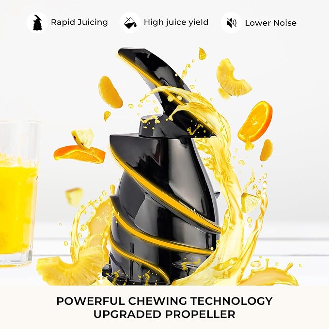 SUSTEAS Cold Press Juicer, 300W, 5.3" Large Feed Chute, 1.5L Capacity, Automatic Feeding, High Yield, Easy to Clean, Ideal for Whole Fruits & Vegetables, Black