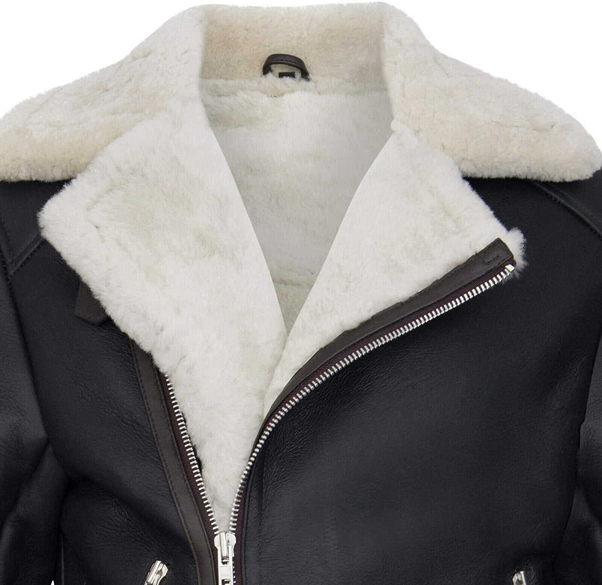Men’s Retro RAF B3 Pilot Real Sheepskin Shearling Biker Leather Jacket
