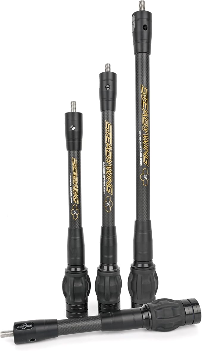 AMEYXGS Archery Bow Stabilizer for Compound Bow, 3K Carbon Fiber 6", 8", 10", 12" 15" Rods, Damping System, Weights Kit, Single Side V-Bar Mount,Quick Disconnect
