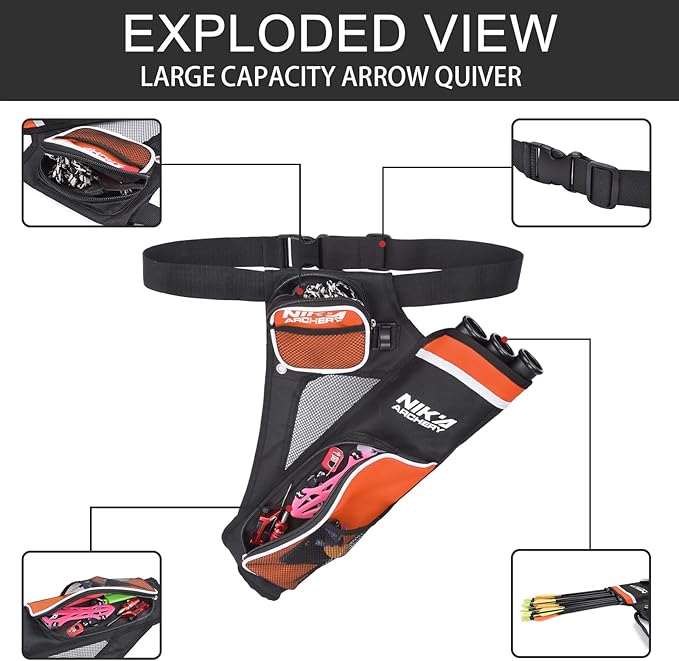 Archery Arrow Quiver Holder, 3-Tubes Hip Quiver Arrow Bag with Adjustable Belt for Youth & Adults Arrows Hunting Target Practicing
