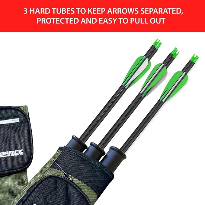 Archery Arrow Quiver - Adjustable Waist Hanged Quiver with 3 Removable Tubes & Pockets for Archery Arrows Case & Equipment - Ideal for Hunting & Target Practice - Right Handed Only