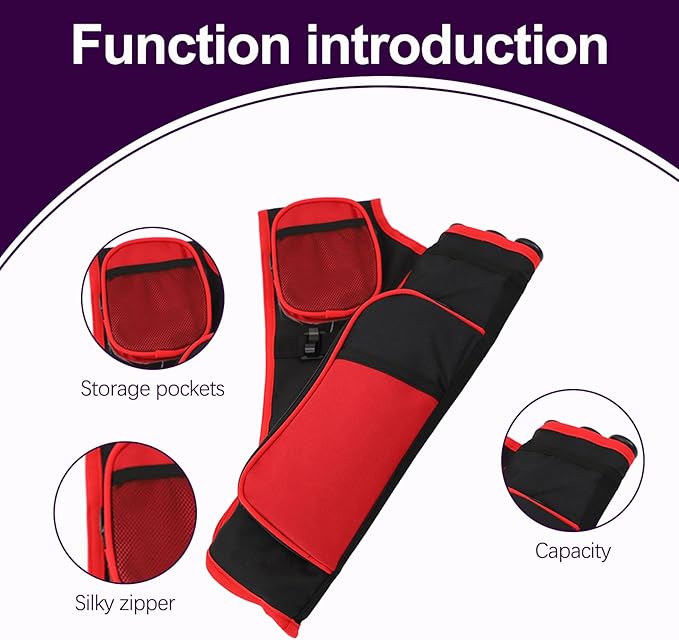 3-Tubes Hip Quiver Waist Hanged Archery Arrow Carry Bag with Pockets Adjustable Belt for Hunting, Target Practice, and Outdoor Shooting, Fits Both Youth and Adults
