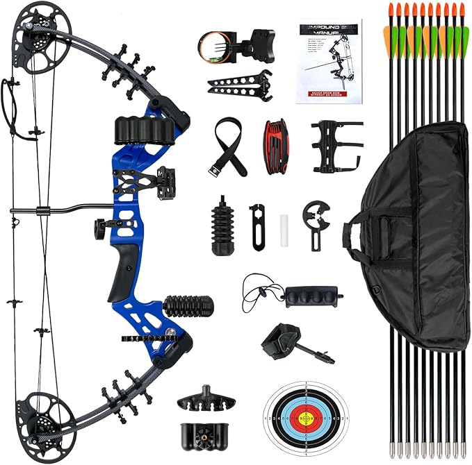 Youth Compound Bow Set 15-45 Lbs for Teens and Beginner, Package with Archery Hunting Equipment, Max Speed 260fps, Adjustable, Right Hand