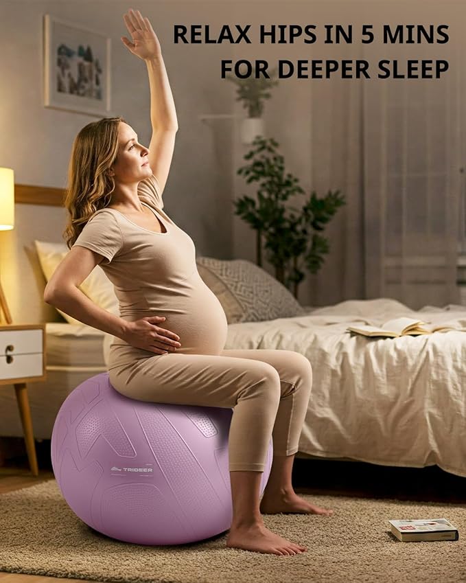 Trideer Pregnancy Birthing Ball - 1.7mm Extra Thick Yoga Ball for Maternity, Labor, Exercise, Physio, Recovery - Guide & Baby Memory Book Included - 440LB Anti-Burst & Non-Slip Stability
