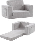 Toddler Chair Sherpa Kids Couch, 2-in-1 Toddler Soft Kids Sofa Toddler Lounger Chair for Bedroom, Convertible Toddler Couch for Girls and Boys, Reading Chair for Kids, Grey