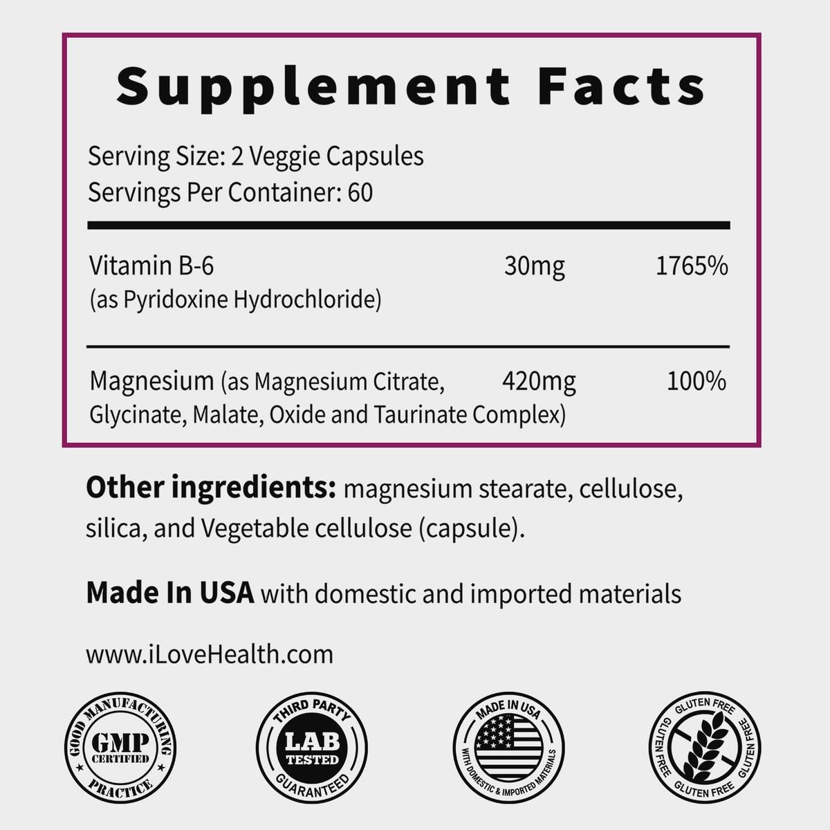 5-in-1 Magnesium Complex + Vitamin B6 Supplement - 420MG - High Absorption Magnesium Supplement for Sleep, Nerves, Muscles, Bones, 120 Capsules