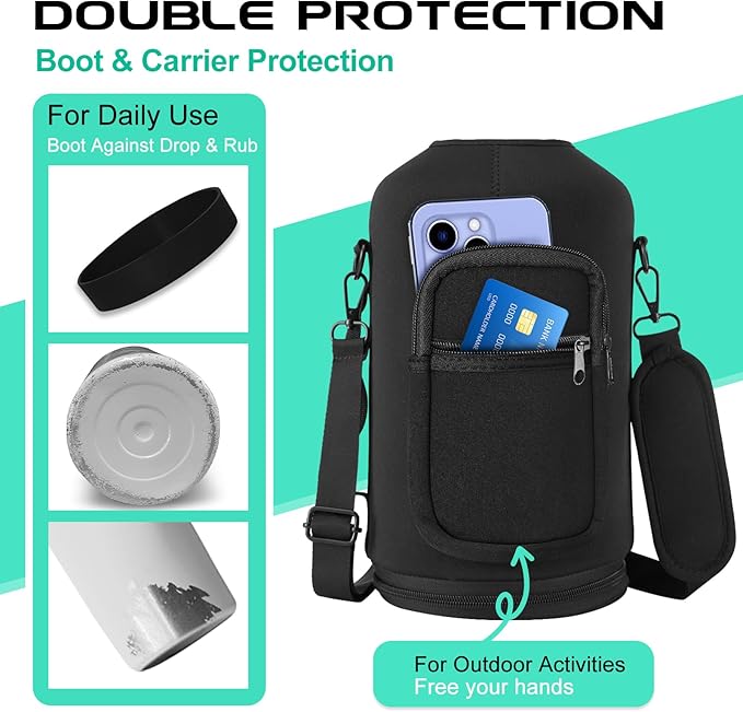 1 Gallon Water Bottle Stainless Steel - 128oz Insulated Flask Water Bottle with Sleeve Strap, Big Water Jug with Straw & Spout Lid, Gym Camping Gallon Water Bottle w/Paracord Handle, protective Boot