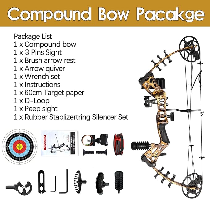 Youth Compound Bow Set 15-45 Lbs for Teens and Beginner, Package with Archery Hunting Equipment, Max Speed 260fps, Adjustable, Right Hand