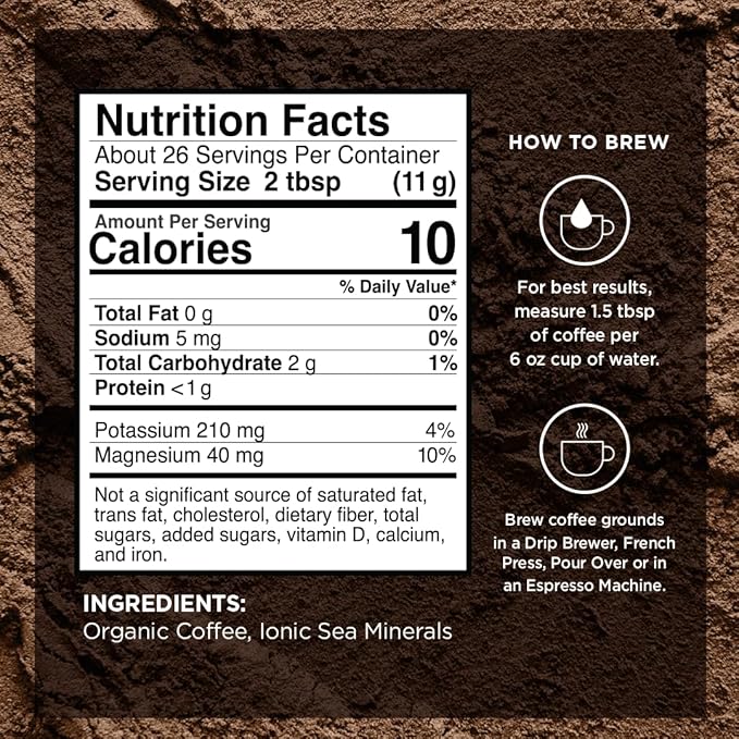 VitaCup Mineral Coffee with Trace Minerals, Hydrate, Replenish & Restore w/All Natural Sea Minerals, Electrolytes, Organic Coffee, Single Origin, Medium Dark Roast, Ground Coffee, 2 Bags 10oz Each