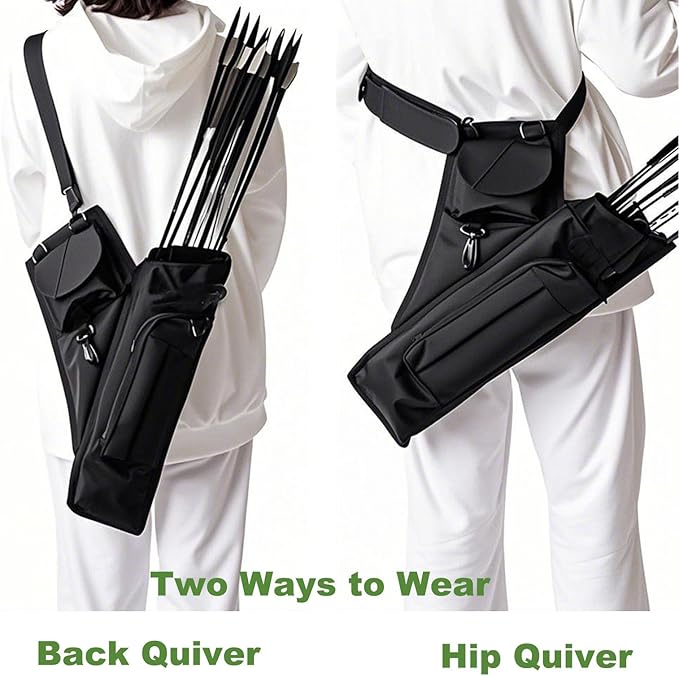 Archery Hip Quiver for Arrows with 4 Arrow Tubes Arrow Holder, Pockets for Accessories and Waist Belt