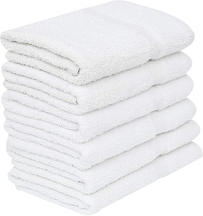GOLD TEXTILES 12 White Economy Bath Towels Bulk (24x48 Inch) Cotton Blend for Softness-Commercial Grade Easy Care