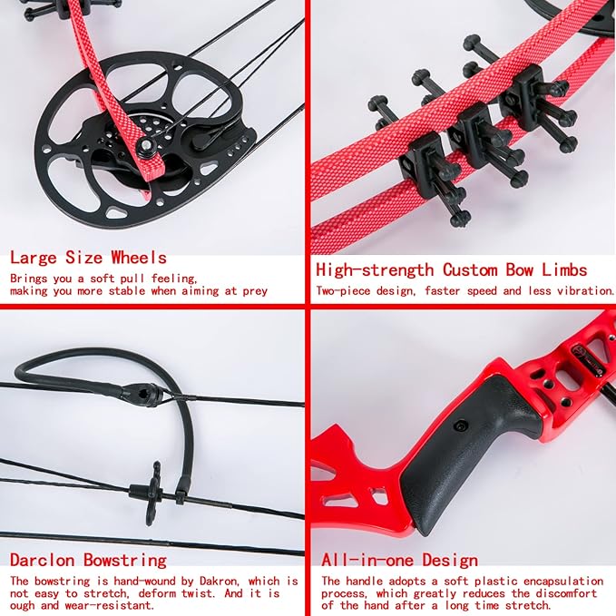 Youth Compound Bow Set 15-45 Lbs for Teens and Beginner, Package with Archery Hunting Equipment, Max Speed 260fps, Adjustable, Right Hand