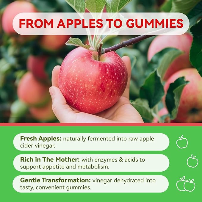 Apple Cider Vinegar Gummies, ACV Gummies, Detox Cleanse for Weight Loss, Weight Loss for Women - Gut Health & Digestive Comfort - Vegan, Gluten-Free, Non-GMO - Apple Flavor, 60 Count