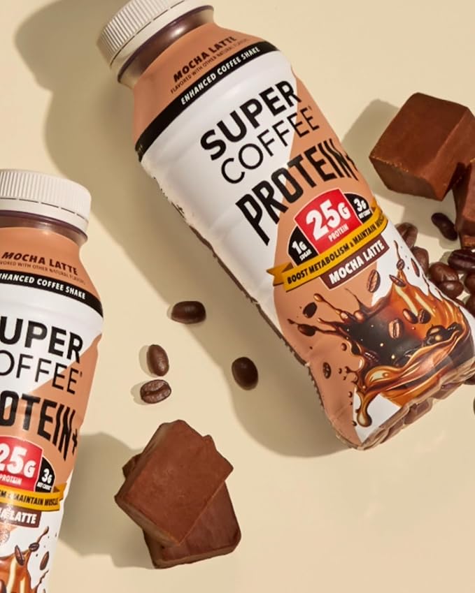 SUPER COFFEE Protein+, Keto Protein Coffee (0g Added Sugar, 25g Protein, 150 Calories) [Mocha] 12 Fl Oz, 12 Pack | Iced Smart Coffee Drinks